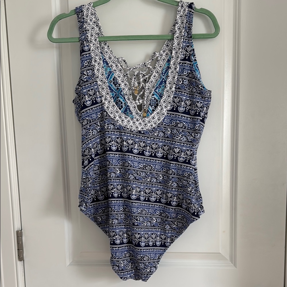Blue And White Patterned Reversable Swimsuit By T… - image 2